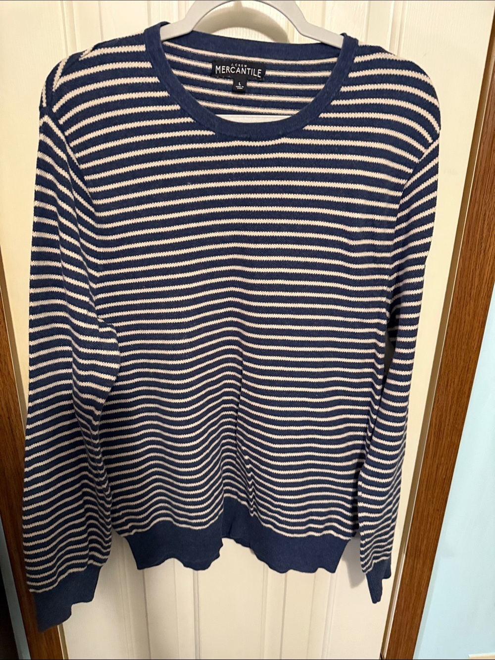 J. Crew Navy and White Striped Long-Sleeve Sweater